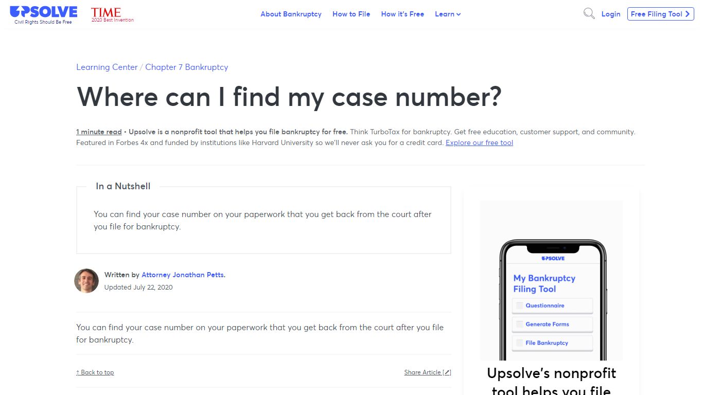 Where can I find my case number? - Upsolve